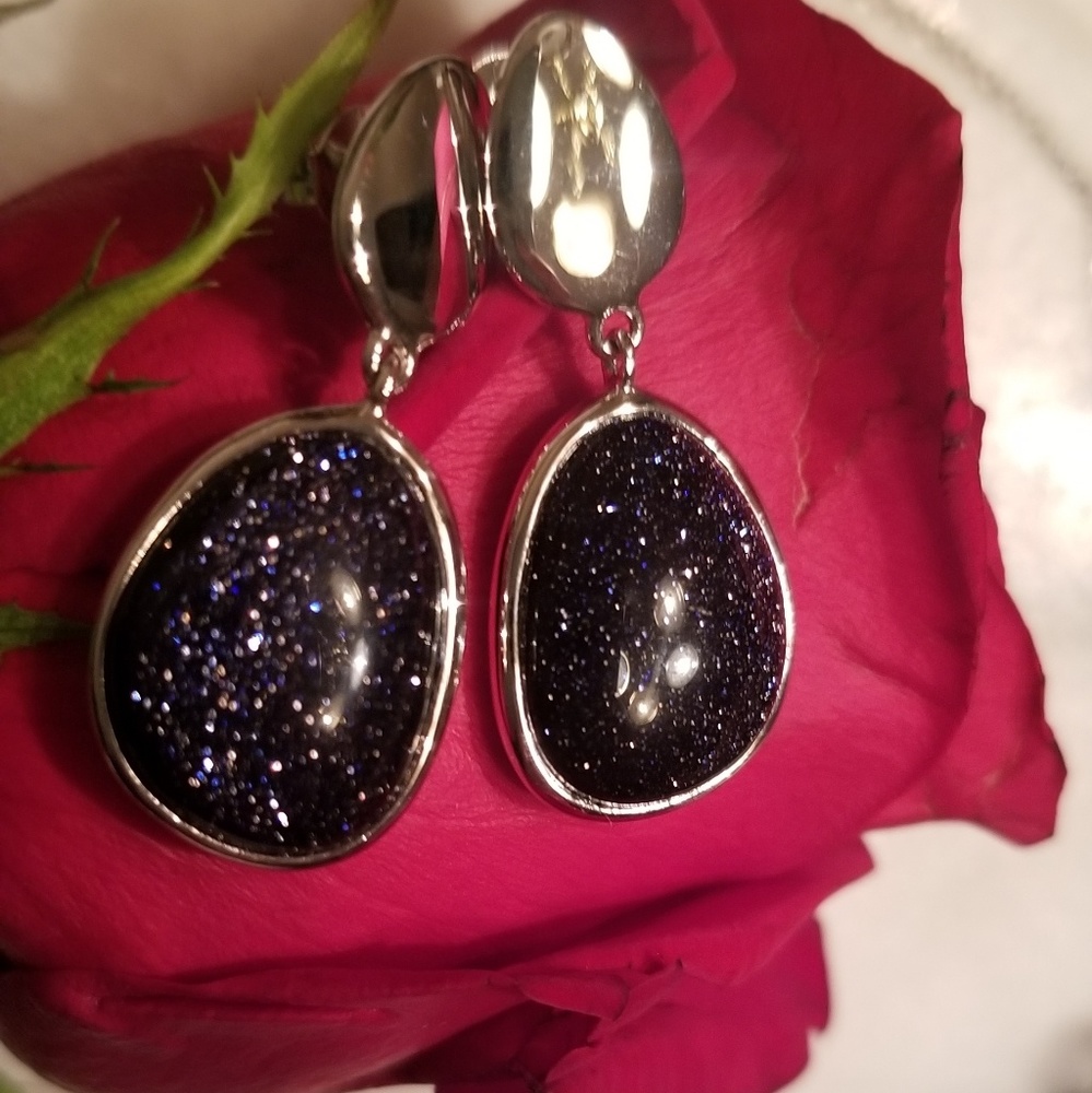 💜Deep Purple Oval & Sterling Silver Earrings NWOT
